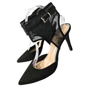 NWOT-1 SHOW! JESSICA SIMPSON! BLACK VEGAN SUEDE MESH ANKLE POINTY HEELS! SZ 9M